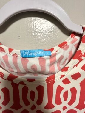 J. McLaughlin Coral & Light Pink Geometric Crewneck
